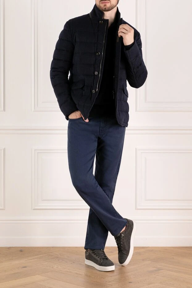 Moorer мужской стёганый кашемировый пуховик в синем цвете на пуговицах 180048 - фото 2