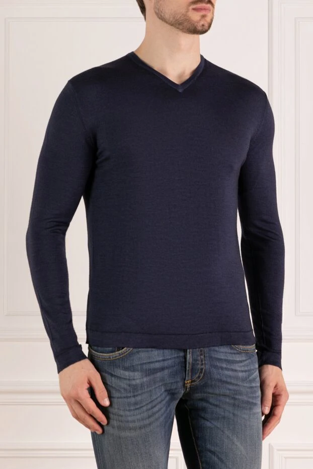 Moorer джемпер с v-образным вырезом из лёгкой шерсти тёмно-синего цвета
 180111 - фото 3