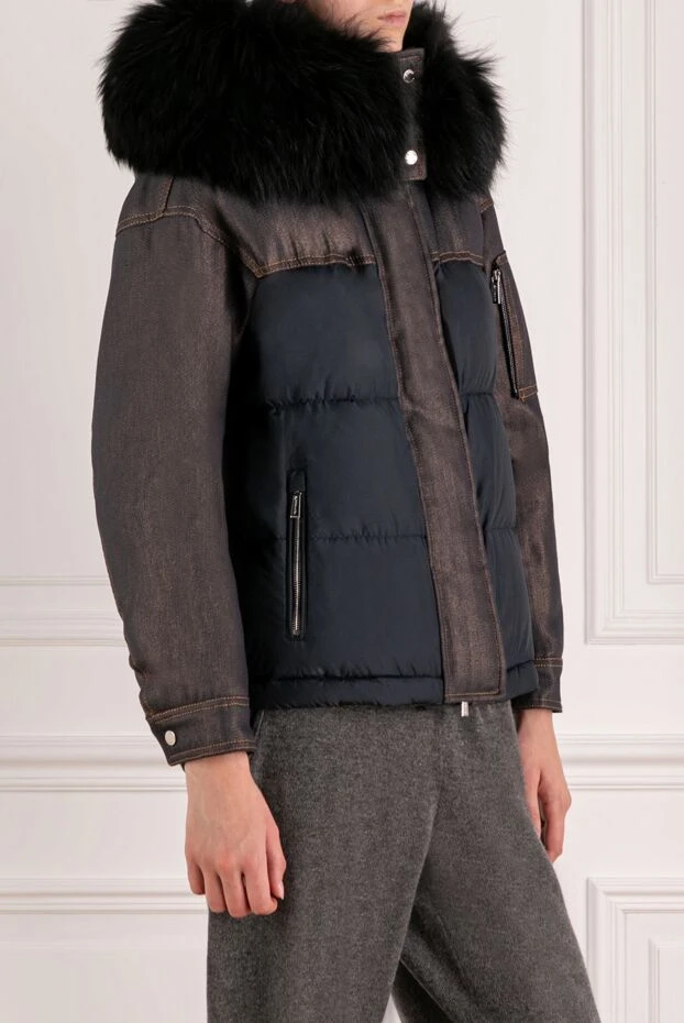 Moorer пуховик женский синий из хлопка и полиамида 180173 - фото 3