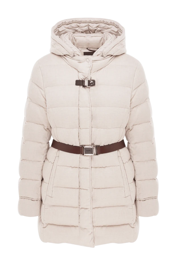 Пуховик светло-бежевый с поясом и опушкой из искусственного меха
- фото 1