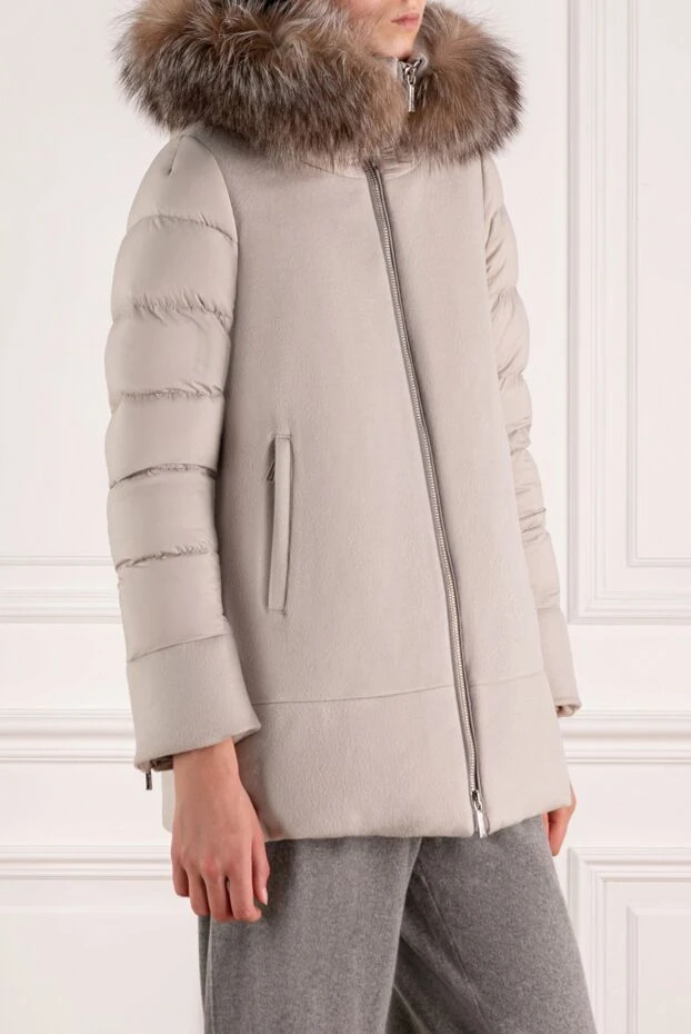 Moorer женский серый пуховик из шерсти и кашемира с капюшоном с мехом 180179 - фото 3
