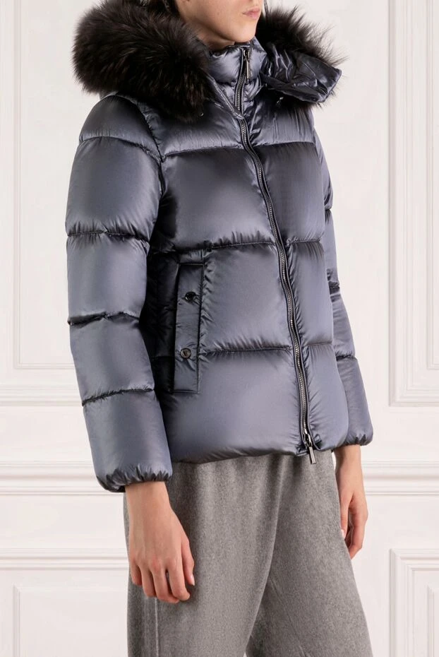 Moorer пуховик синего цвета с чёрным мехом на капюшоне
 180192 - фото 3