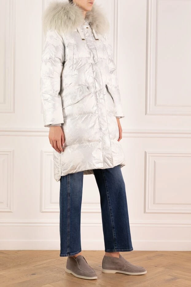 Moorer пуховик светлый с декоративным эффектом мрамора и натуральным мехом 180196 - фото 3