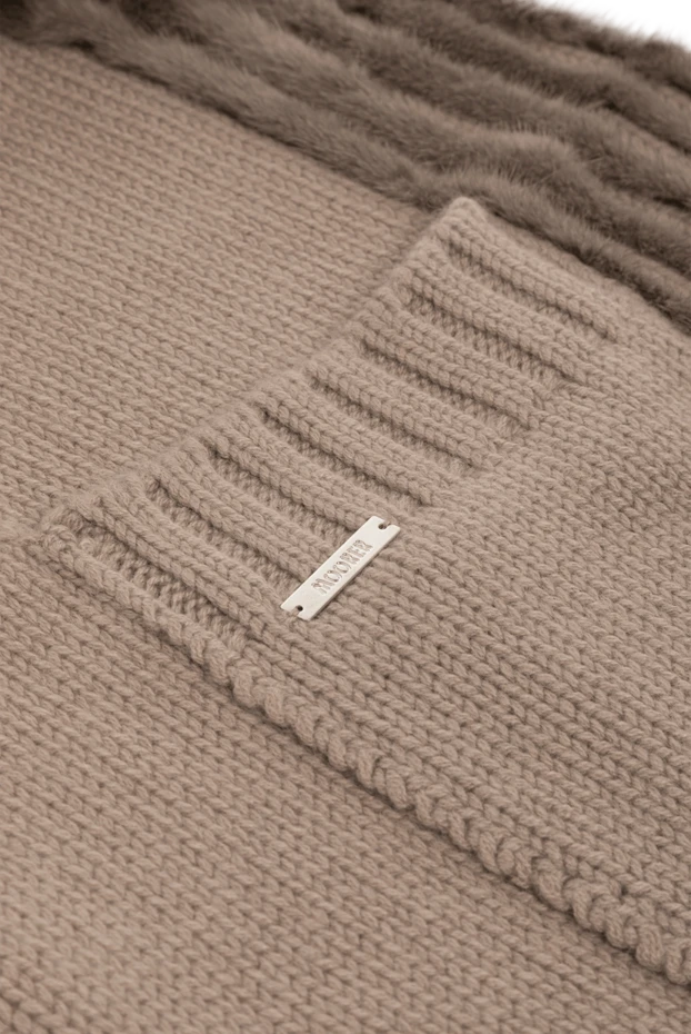 Moorer шарф женский вязаный из кашемира бежевый с меховыми вставками и карманами
 180199 - фото 3