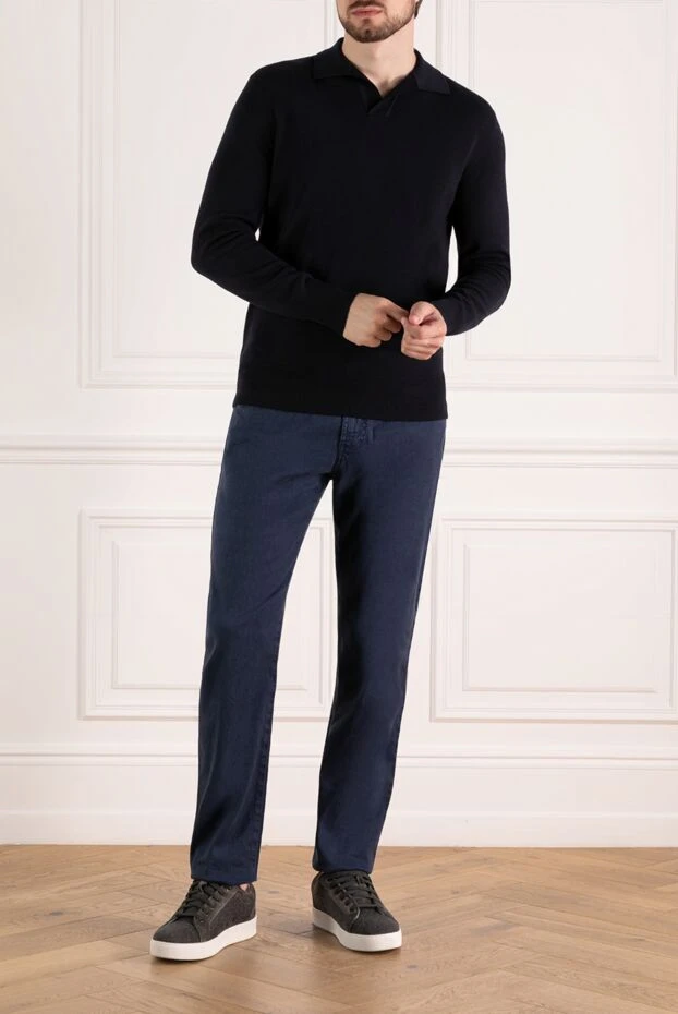 Loro Piana man polo long sleeve men's blue wool купить с ценами и фото 180201 - photo 2