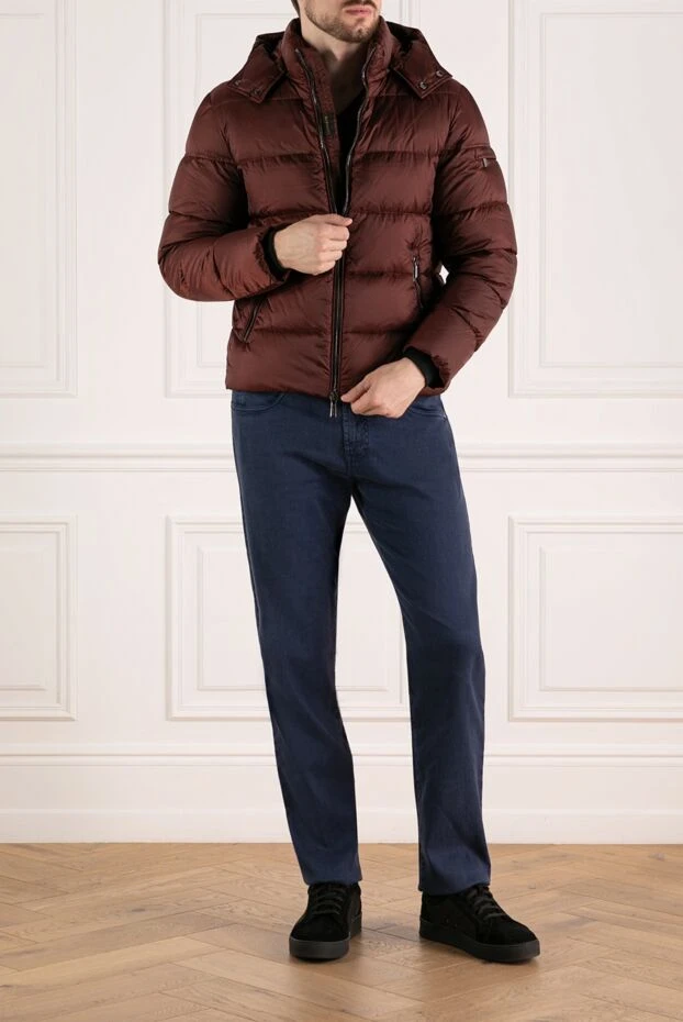 Men's burgundy polyamide down jacket - photo 2