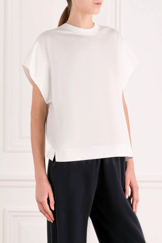 Moorer white loose fit cotton t-shirt with side slits 180254 - photo 3