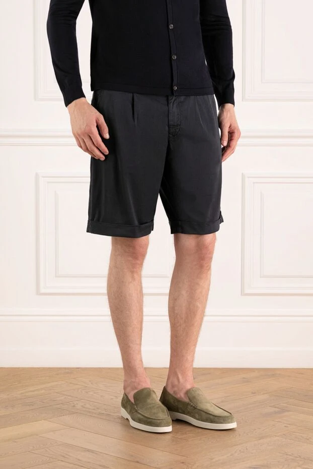 Moorer шорты гладкие тёмно-синие с отворотами
 180284 - фото 3