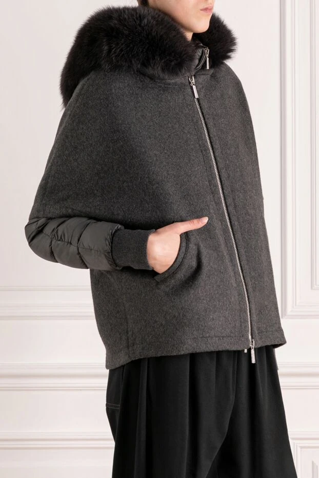 Moorer пуховик женский серый из кашемира и шелка 180318 - фото 3