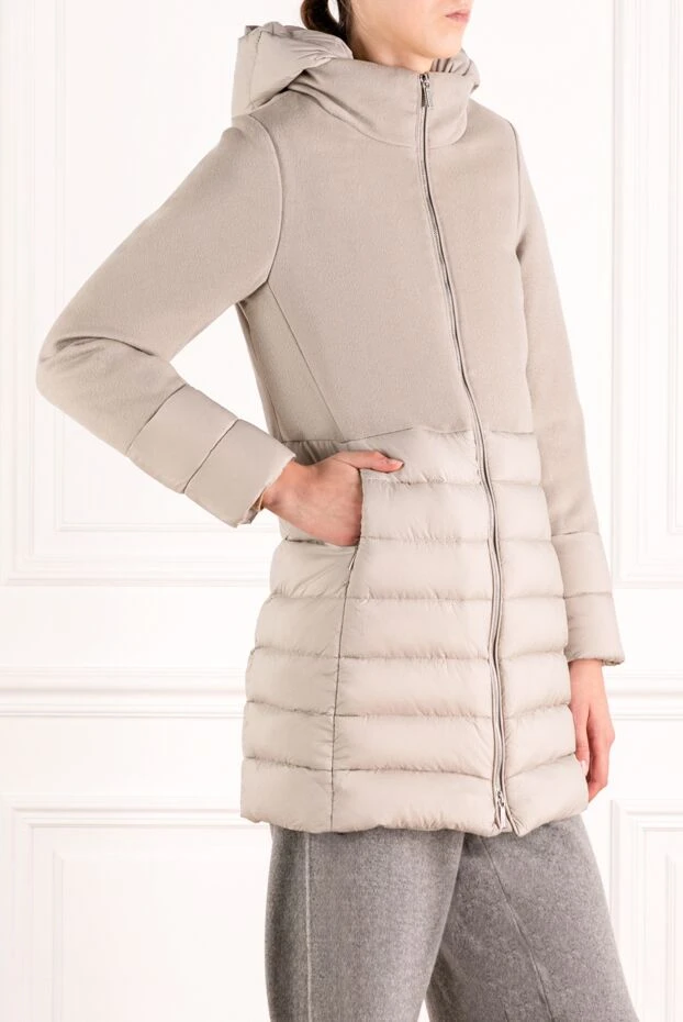 Moorer женский серый пуховик из шерсти и кашемира с капюшоном 180319 - фото 3
