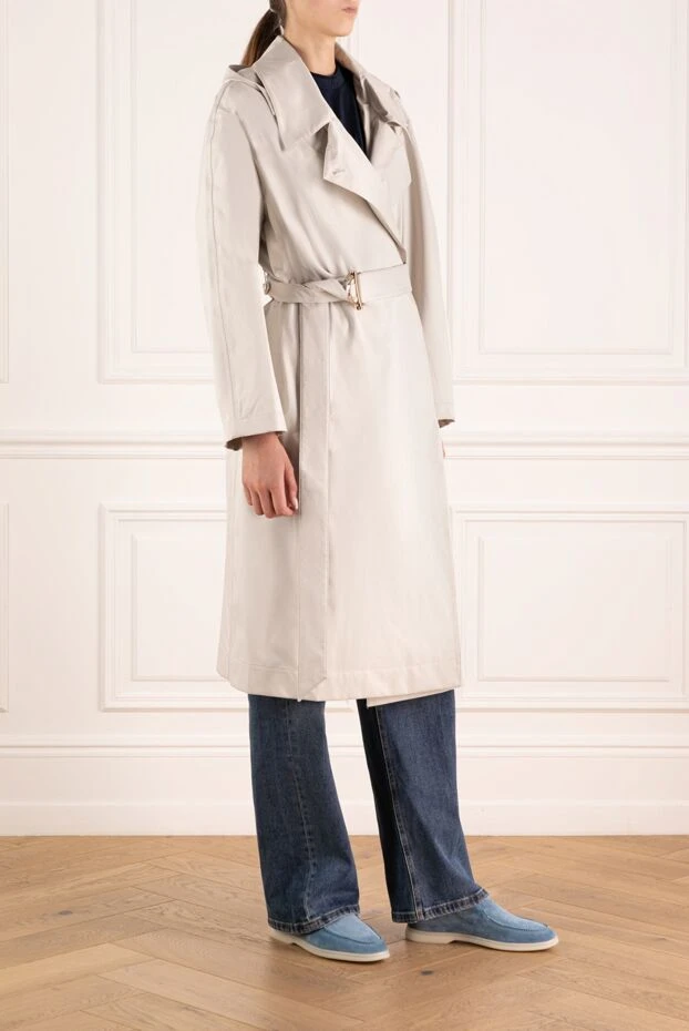 Moorer тренч белый женский из полиэстера и полиуретана 180321 - фото 3