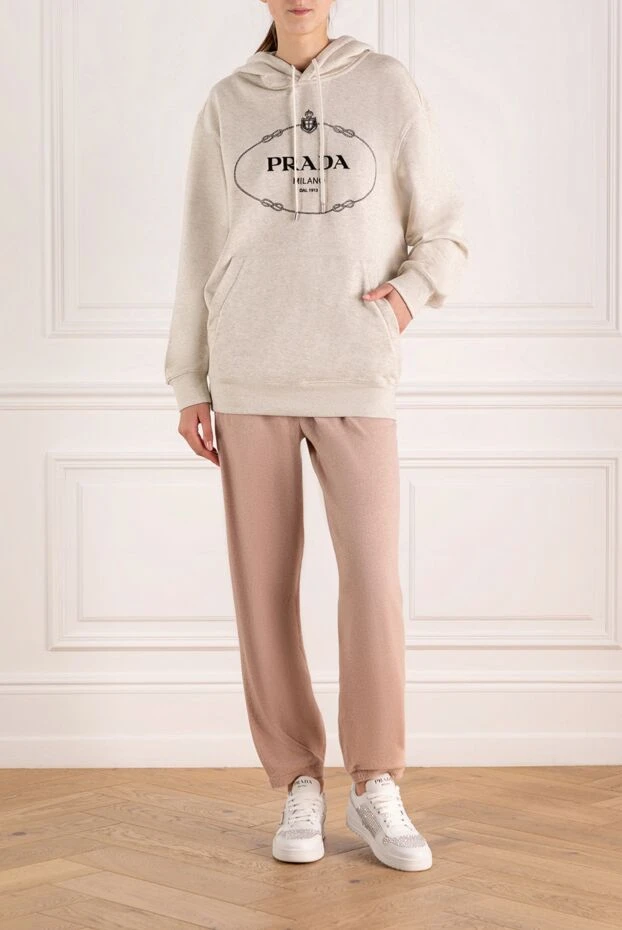 Prada woman women's beige cotton hoodie купить с ценами и фото 180338 - photo 2