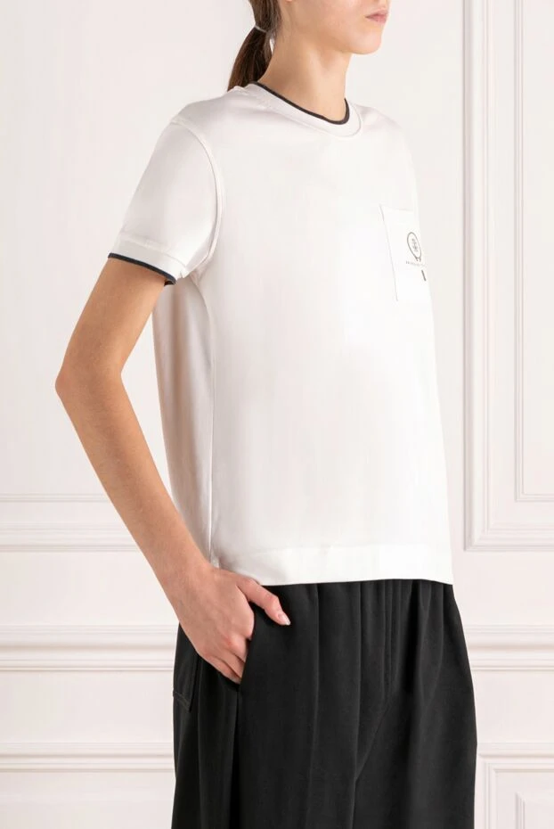 Brunello Cucinelli white cotton t-shirt with contrast trim and a chest pocket
 180347 - photo 3