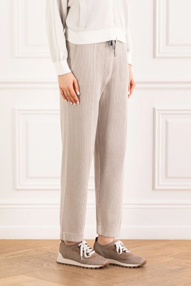 Brunello Cucinelli әйелдерге арналған сұр түсті қабырғалы тоқылған шалбар 180349 - фото 3
