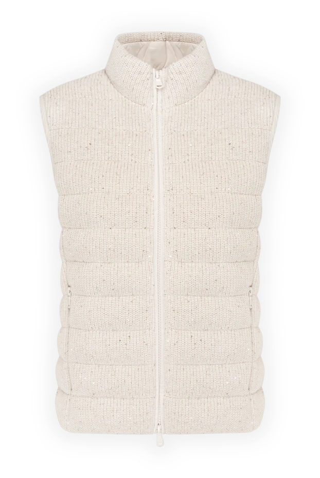 Beige women's cotton down vest with sequins - photo 1