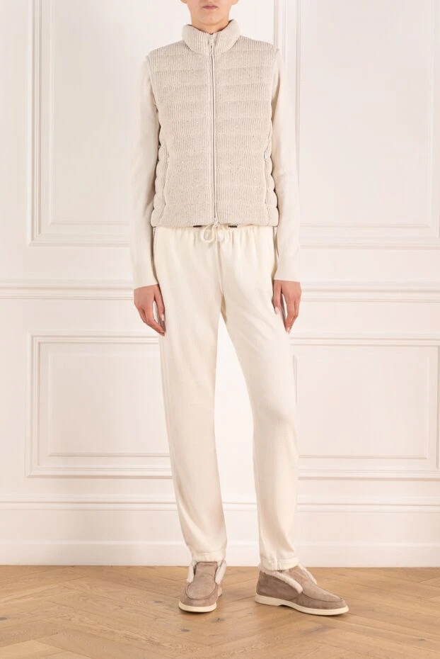 Beige women's cotton down vest with sequins - photo 2