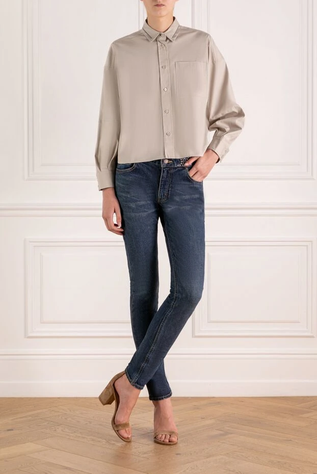 Блуза из лёгкого шелковистого материала бежевого цвета с карманом - фото 2