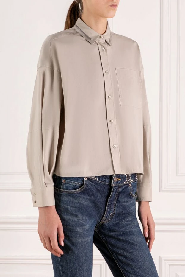 Brunello Cucinelli blouse made of lightweight silky material in beige with a pocket 180357 - photo 3