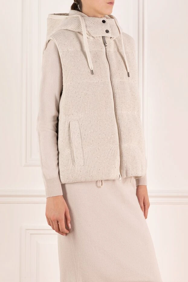 Brunello Cucinelli dazzling cotton vest with hood and added glitter sequins 180359 - photo 3