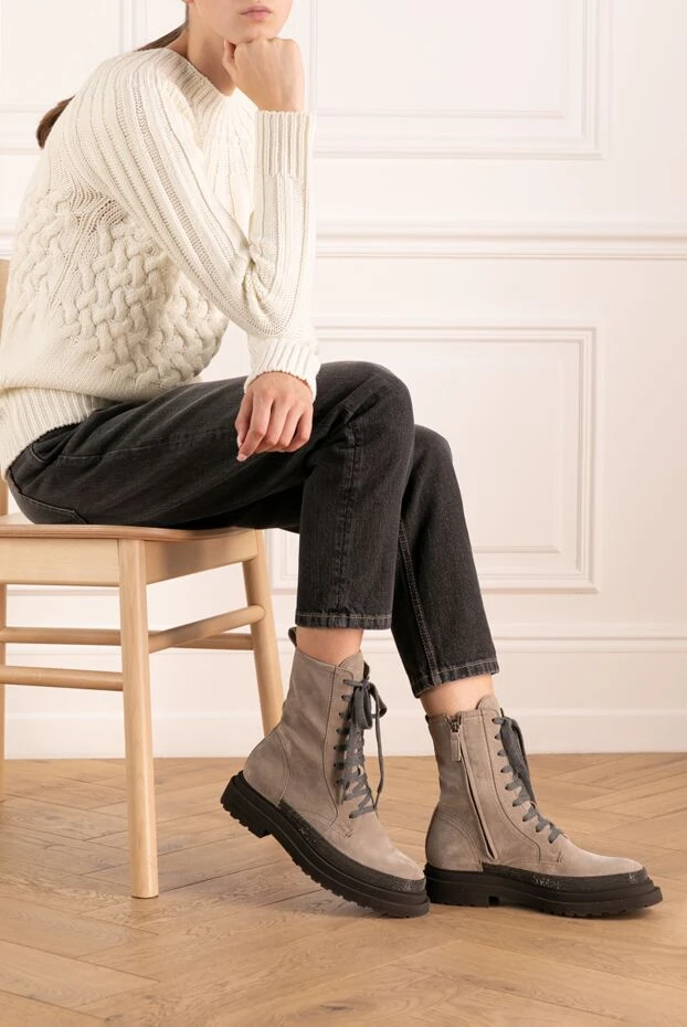 Brunello Cucinelli women's gray suede boots 180368 - photo 2