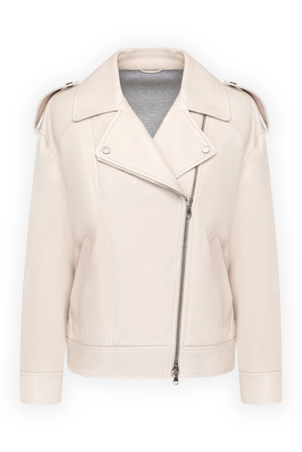 Таза былғарыдан жасалған әйелдер бежевый курткасы - фото 1