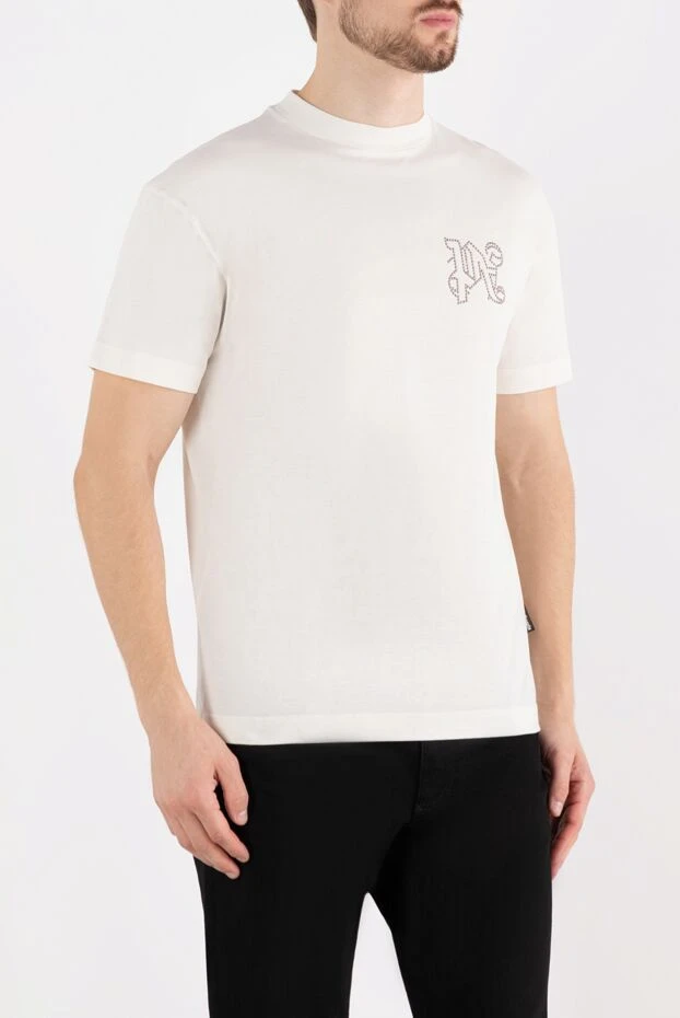 Palm Angels жылтыр монограммасы бар тегіс жейдедегі ақ футболка 180478 - фото 3