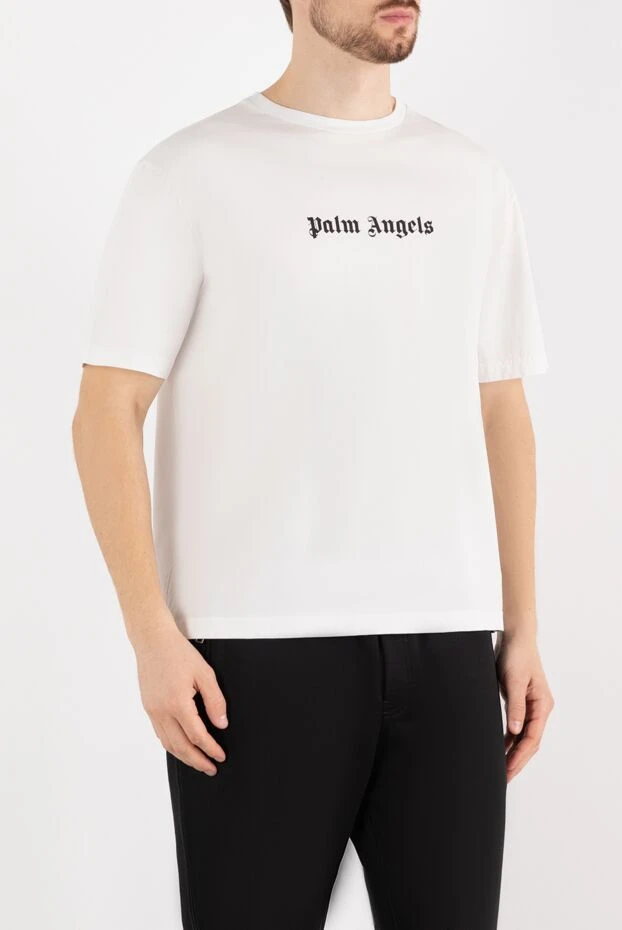 Palm Angels қарама-қарсы логотипті басып шығарылған негізгі мақта футболка
 180482 - фото 3