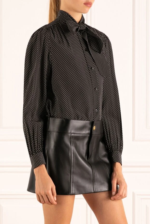 Saint Laurent әйелдерге арналған қара жібек блузка, кішкентай полка нүктелері және бантик
 180512 - фото 3