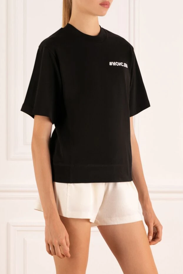 Moncler женская черная хлопковая футболка для образа в стиле кэжуал-стрит 180528 - фото 3