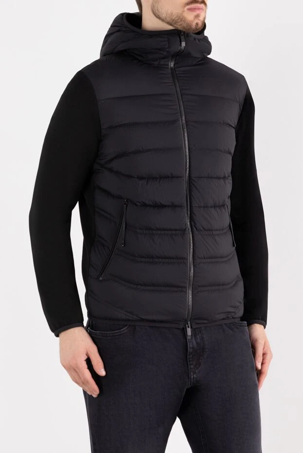 Moncler мужская черная стеганая куртка с капюшоном и рукавами из шерсти 180589 - фото 3