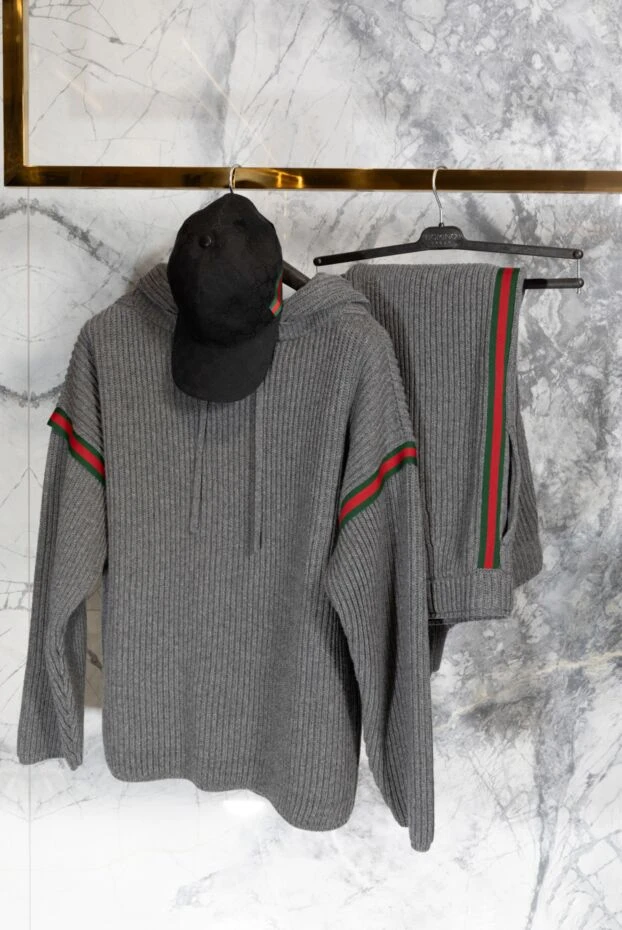 Gucci сұр түсті қырлы ерлердің жүру костюмі 180709 - фото 3