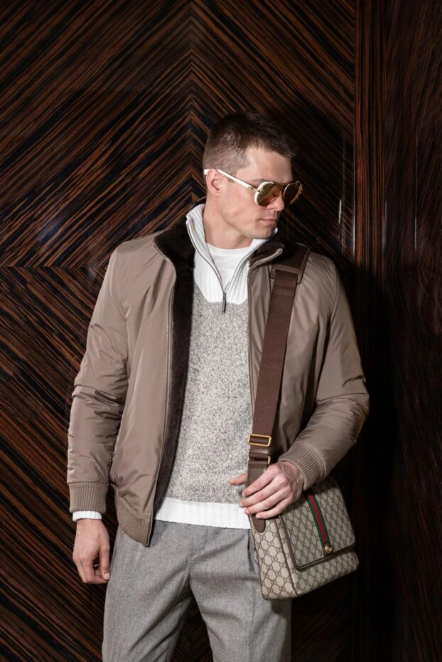 Gucci сумка через плечо бежевая мужская с логотипом 180727 - фото 2