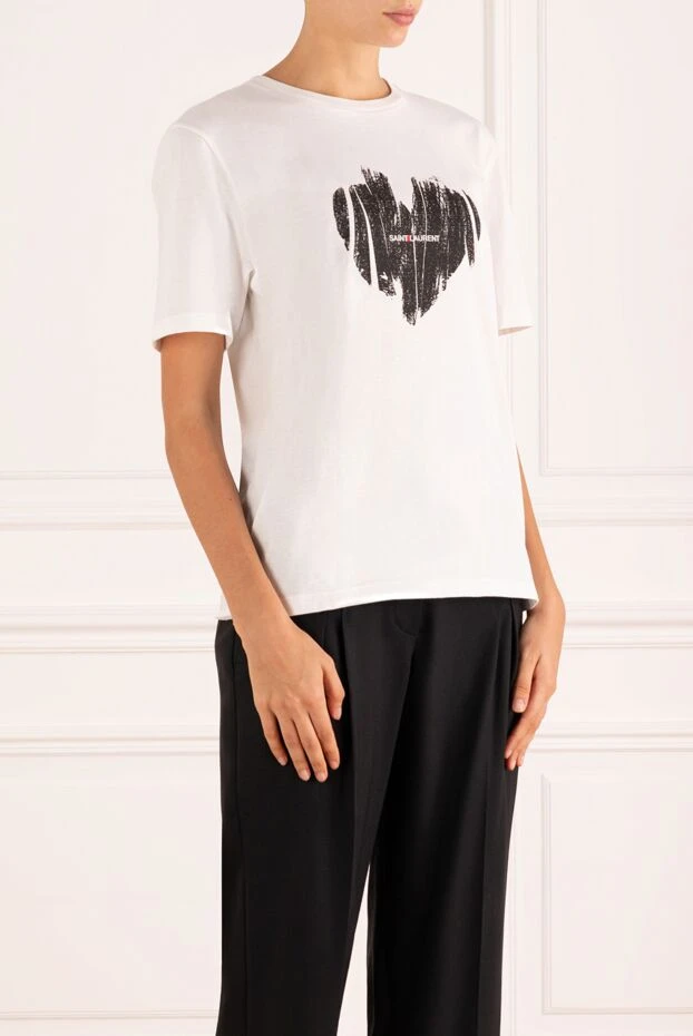 Saint Laurent өрнегі бар әйелдер ақ футболкасы 180783 - фото 3
