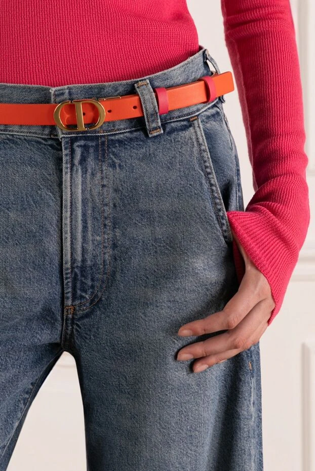 Dior ремень женский оранжевый из натуральной кожи 180794 - фото 2