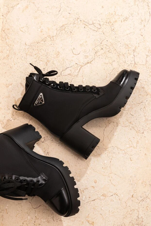 Prada ботинки женские нейлоновые на высоком каблуке черные 180802 - фото 3