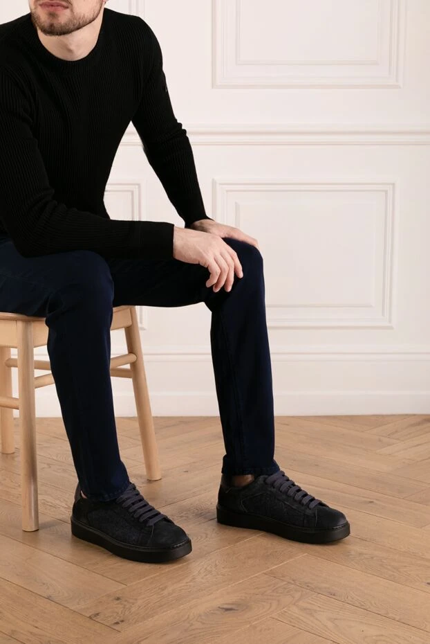 Doucal`s күдері мен тоқыма матадан жасалған ерлер көк кроссовкалары 180859 - фото 2