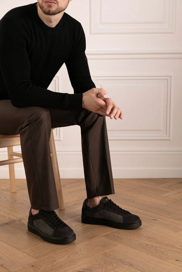 Сникеры мужские серые из замши и текстиля. - фото 2