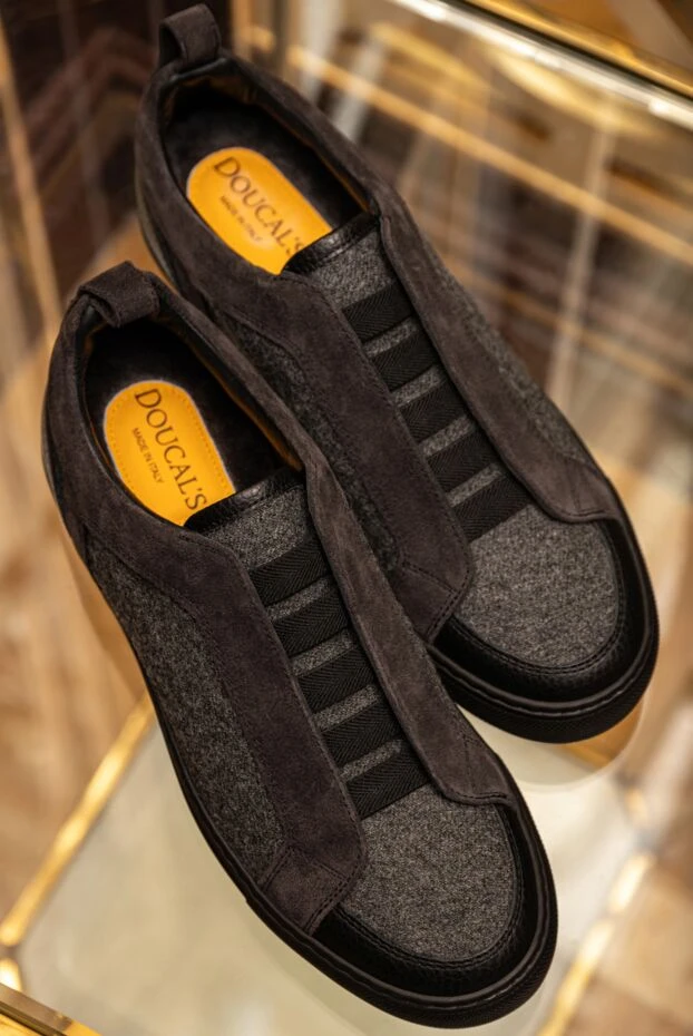 Doucal`s сникеры с мягкой вставкой из фланели и кожаной отделкой в графитовом тоне 180864 - фото 2