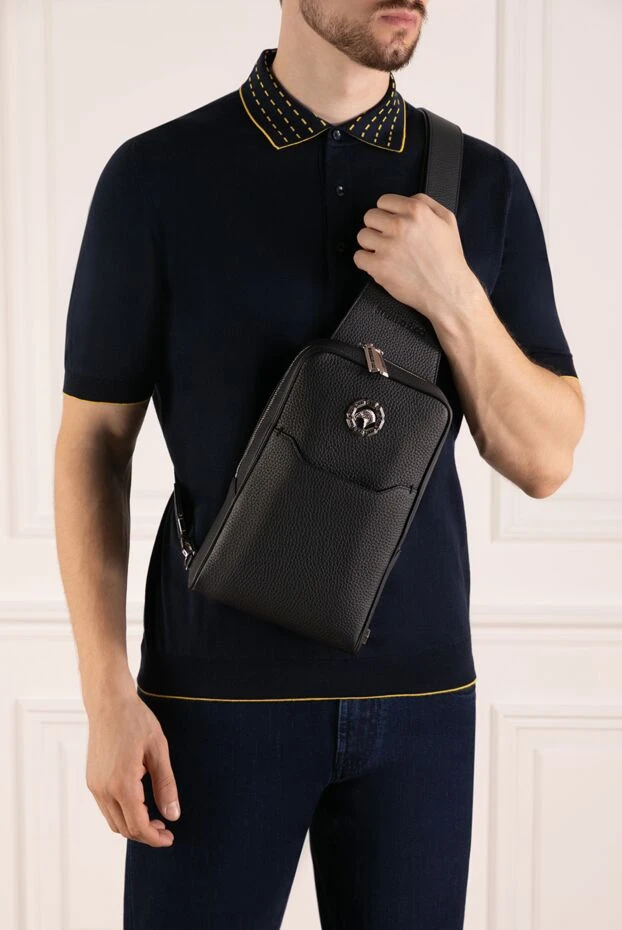 One shoulder backpack made of genuine leather blue - photo 2