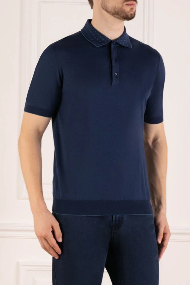Svevo поло мужское синее с узором на воротнике 180898 - фото 3