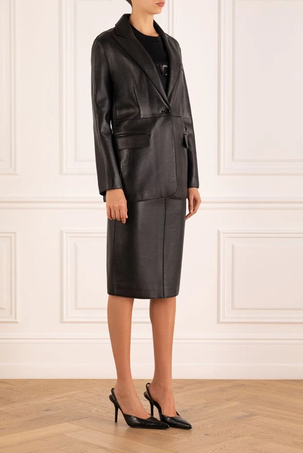 P.A.R.O.S.H. женский кожаный костюм с юбкой черный  181112 - фото 3