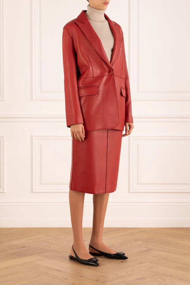 P.A.R.O.S.H. женский кожаный костюм с юбкой красный 181113 - фото 3