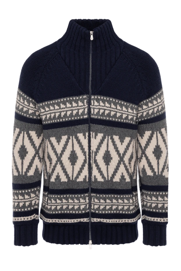 Кардиган мужской синий с графическим узором - фото 1