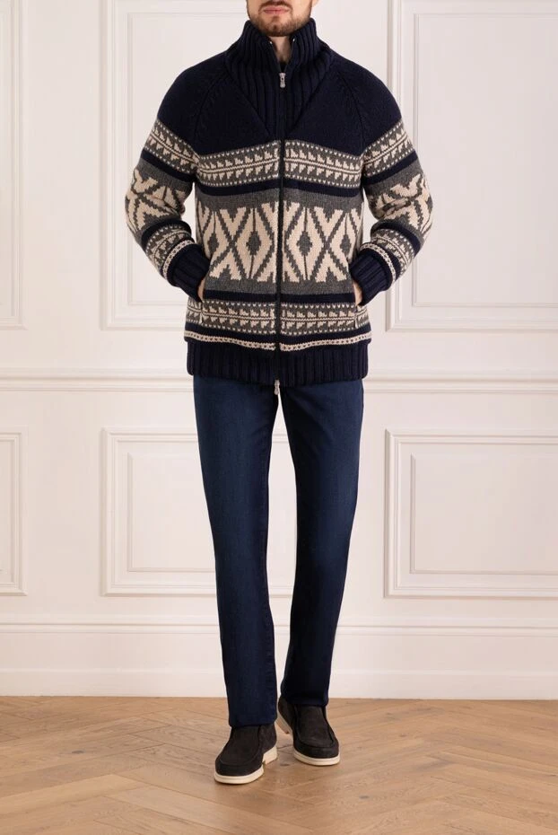 Brunello Cucinelli графикалық үлгісі бар ерлер көк кардиганы 181147 - фото 3