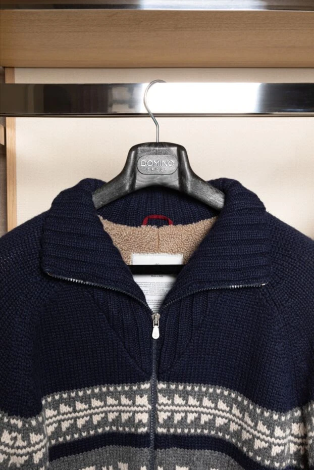 Brunello Cucinelli графикалық үлгісі бар ерлер көк кардиганы 181147 - фото 2