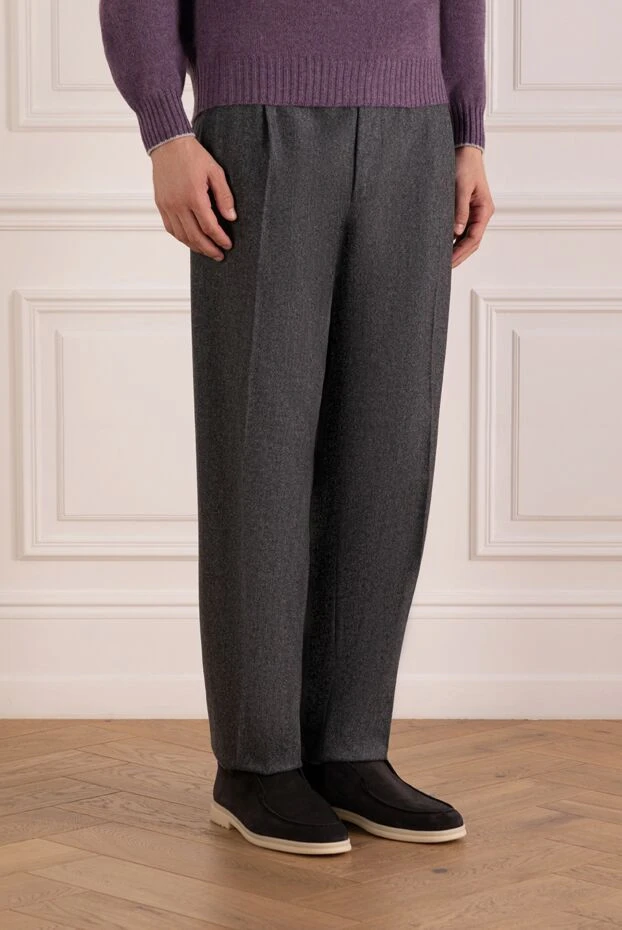 Brunello Cucinelli ерлердің классикалық жүннен жасалған шалбары, сұр түсті 181151 - фото 3