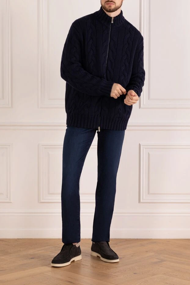 Өрнегі бар ерлер көк кардиганы - фото 2