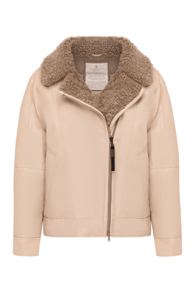 Жүні бар әйелдер бежевый былғары курткасы - фото 1