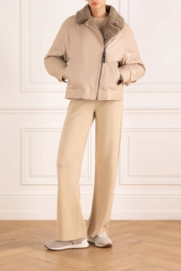 Brunello Cucinelli leather jacket with fur for women beige 181164 - photo 3