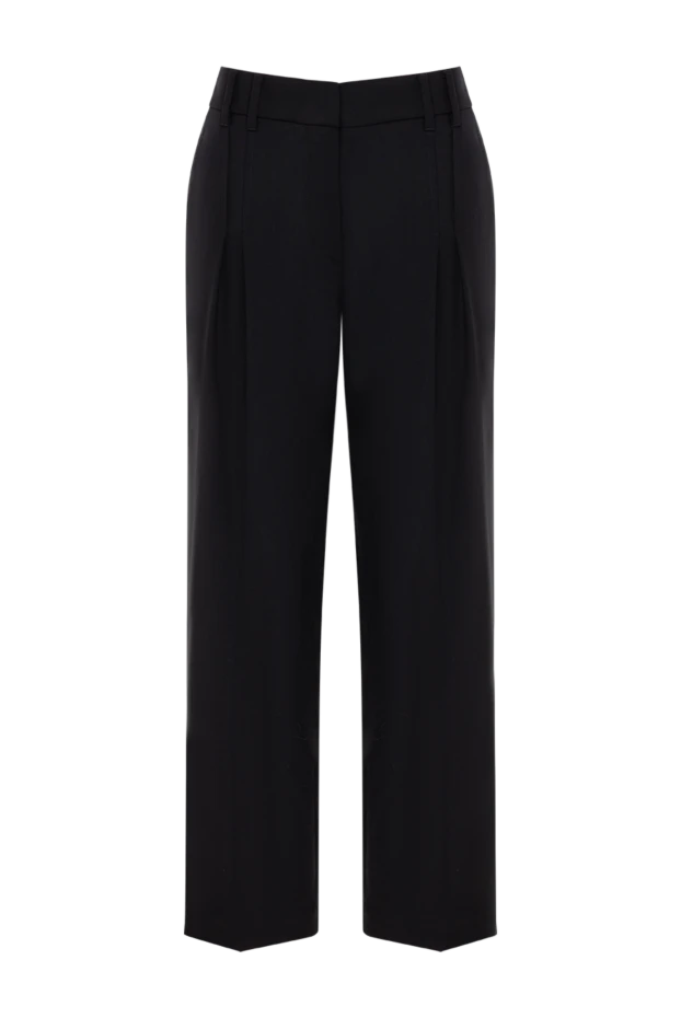 Брюки женские шерстяные черные с защипами - фото 1